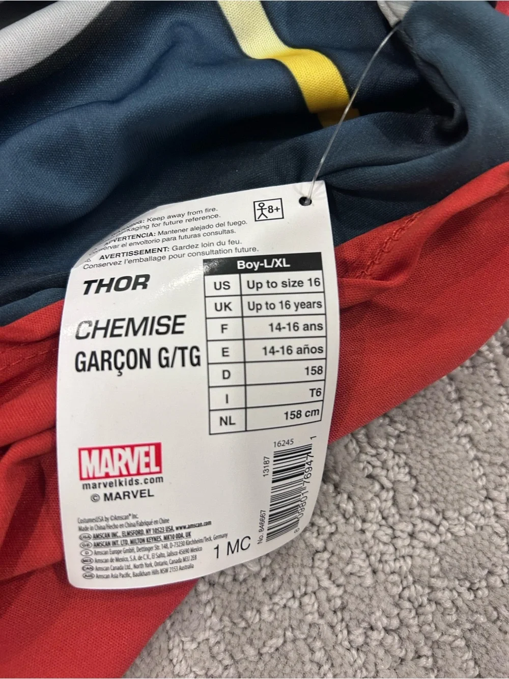 Marvel Thor Kids Costume Tunic with Red Cape - Blue/Red/Yellow/Silver